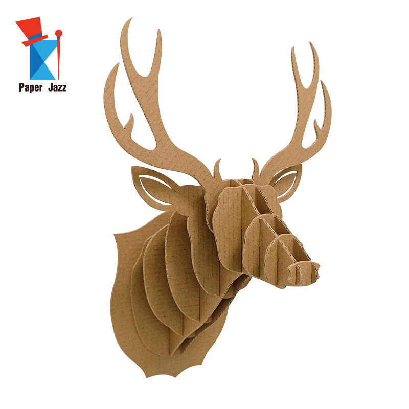 hot selling custom corrugated cardboard animals 3d puzzles deer head model for wall hanging home decoration