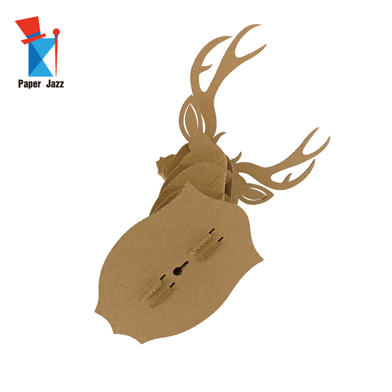 hot selling custom corrugated cardboard animals 3d puzzles deer head model for wall hanging home decoration