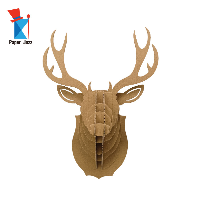 hot selling custom corrugated cardboard animals 3d puzzles deer head model for wall hanging home decoration