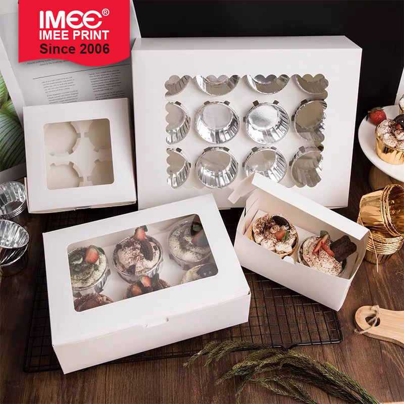 IMEE 4 6 12 Holes Egg Tart Box White Disposable Bakery Paper Cupcake Box Carrier Party Muffin Cake Box with Clear Window