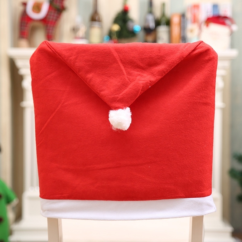 Red non-woven Christmas Chair Covers Santa Hat Chair Covers for Dining Room Holiday Christmas Decorations Red