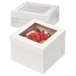 IMEE Square Hat Box 8*8*8 10*10*8 12*12*8 White Cardboard Visible Cake Box Folded Tall Cake Box with Window