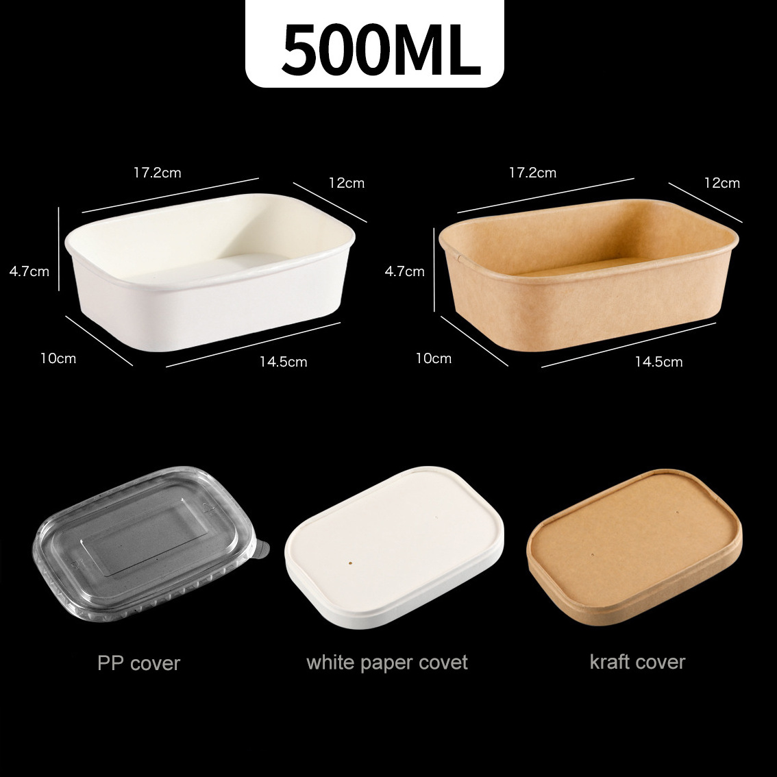 IMEE Waterproof Takeaway Food Container Kraft White Customized Printing Rectangle Plate Paper Bowl with Lid OEM