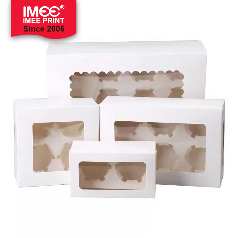 IMEE 4 6 12 Holes Egg Tart Box White Disposable Bakery Paper Cupcake Box Carrier Party Muffin Cake Box with Clear Window