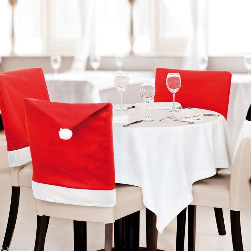 Red non-woven Christmas Chair Covers Santa Hat Chair Covers for Dining Room Holiday Christmas Decorations Red