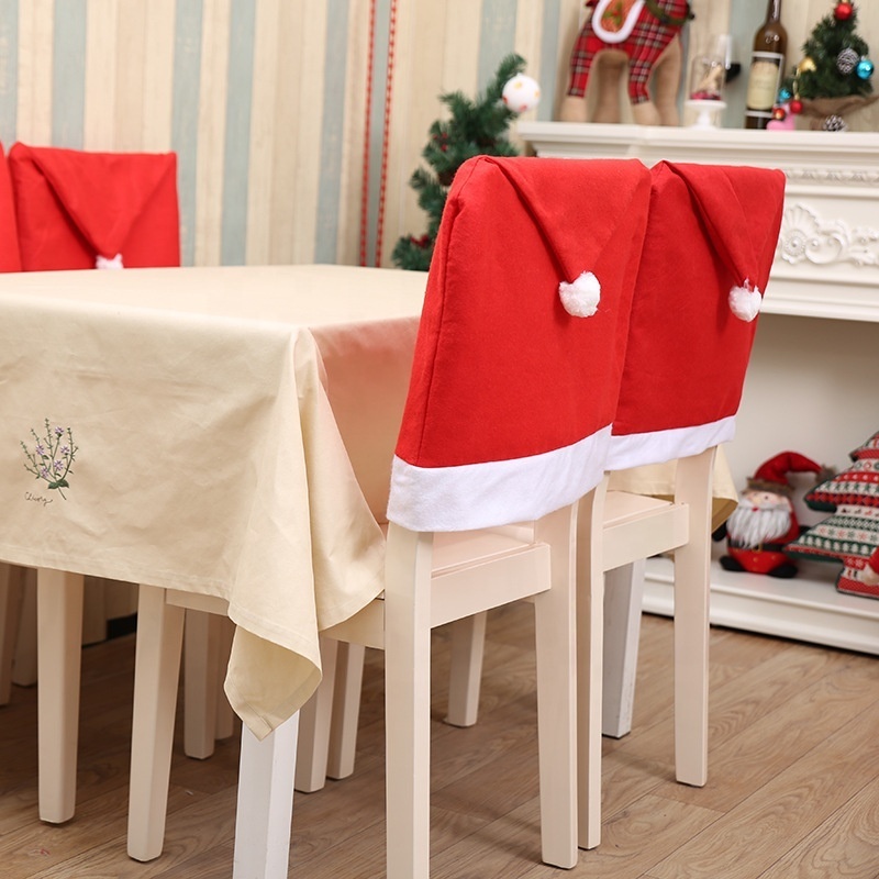 Red non-woven Christmas Chair Covers Santa Hat Chair Covers for Dining Room Holiday Christmas Decorations Red