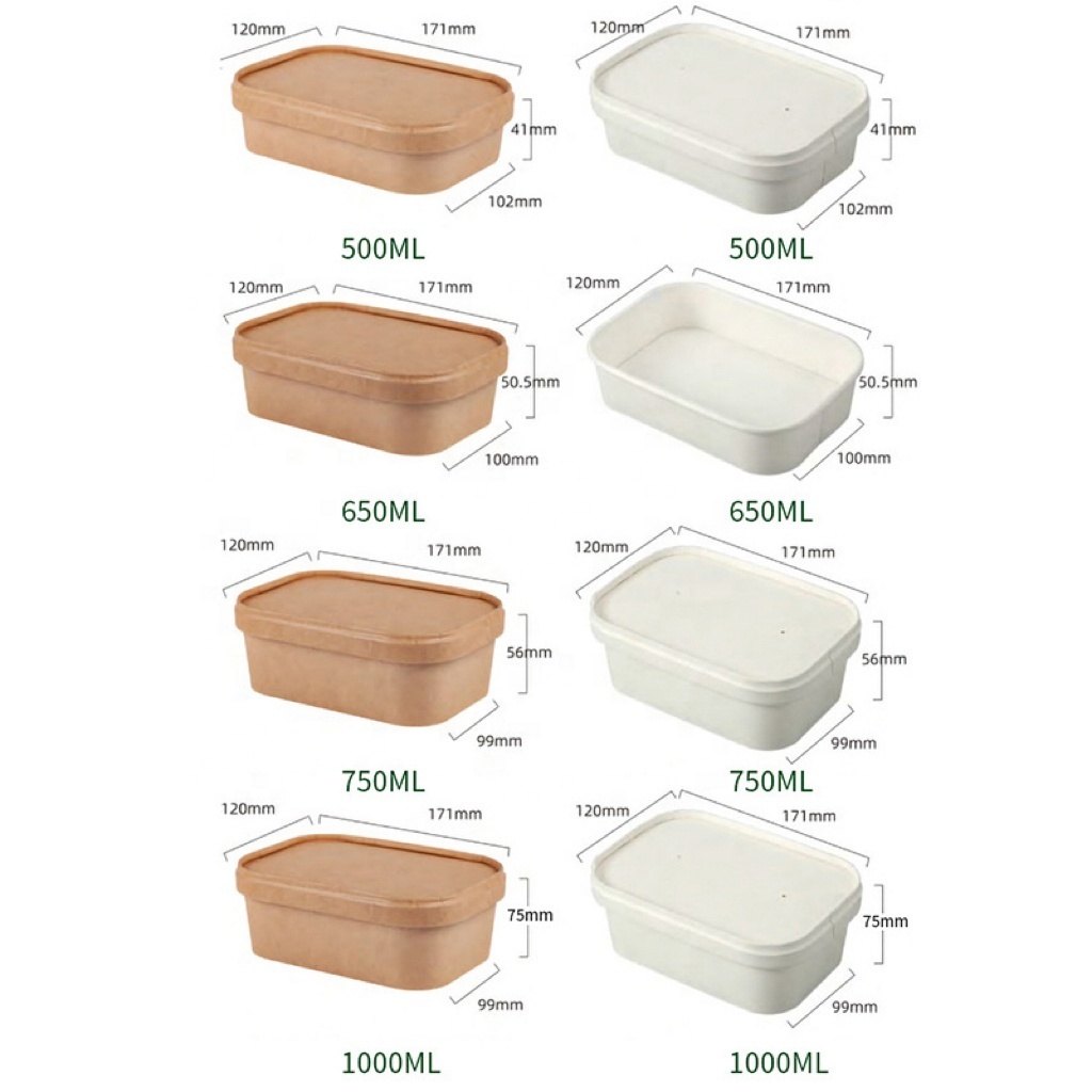 IMEE Waterproof Takeaway Food Container Kraft White Customized Printing Rectangle Plate Paper Bowl with Lid OEM