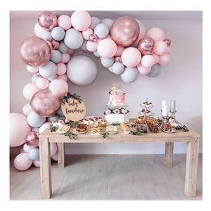 167 Pcs Macaron Balloons Garland Kit Double-Stuffed 5"-18" Pastels Pink Gray Rose Gold Confetti Balloons Bulk 16ft Balloon Arch