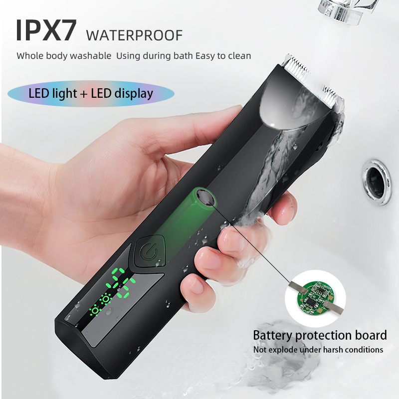 Free Sample Skin Safe Hair Clipper USB Chargeable Waterproof LED Light Electric Shaver Trimmer Men Body Groomers Trimmer Clipper