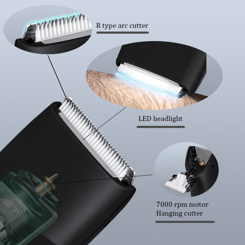 Free Sample OEM ODM Custom Professional  Hair Clipper Rubber Surface Waterproof LED Light Type-C Body Groomers Body Trimmer