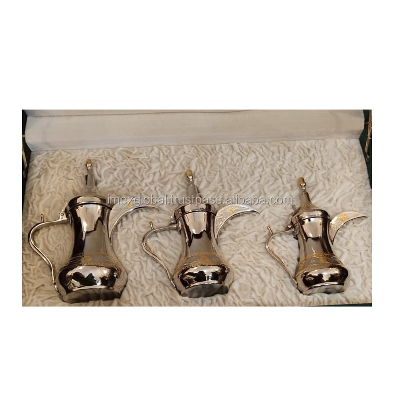 SET OF 3 ARABIC DALLAH TEA COFFEE POT SET HIGH QUALITY AND BEST MANUFACTURING IN WHOLE SALE PRICE TOP SELLING METAL COFFEE POT