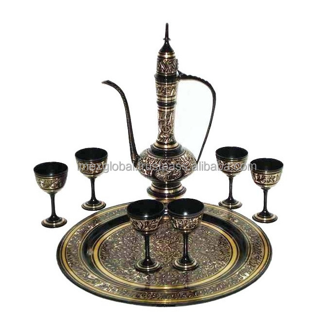 Arabic Brass Dallah Tea Coffee Pot with 6 Glass High quality and best manufacturing in whole sale price top selling coffee pot