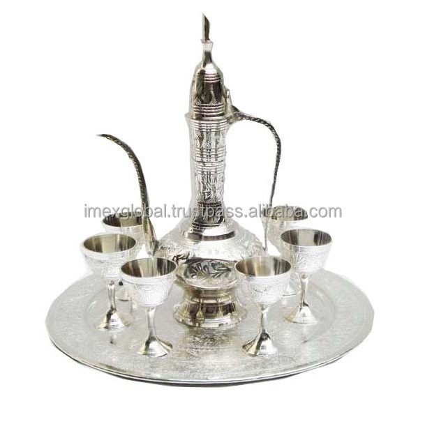 Arabic Brass Dallah Tea Coffee Pot with 6 Glass High quality and best manufacturing in whole sale price top selling coffee pot