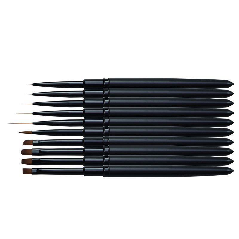 Private labelMatte Black 10 Pcs Set Nail Art Paint Pen  Oval & Flat UV Gel nail Brush Nail Art Design Brushes