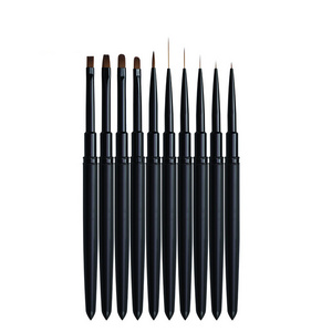 Private labelMatte Black 10 Pcs Set Nail Art Paint Pen  Oval & Flat UV Gel nail Brush Nail Art Design Brushes