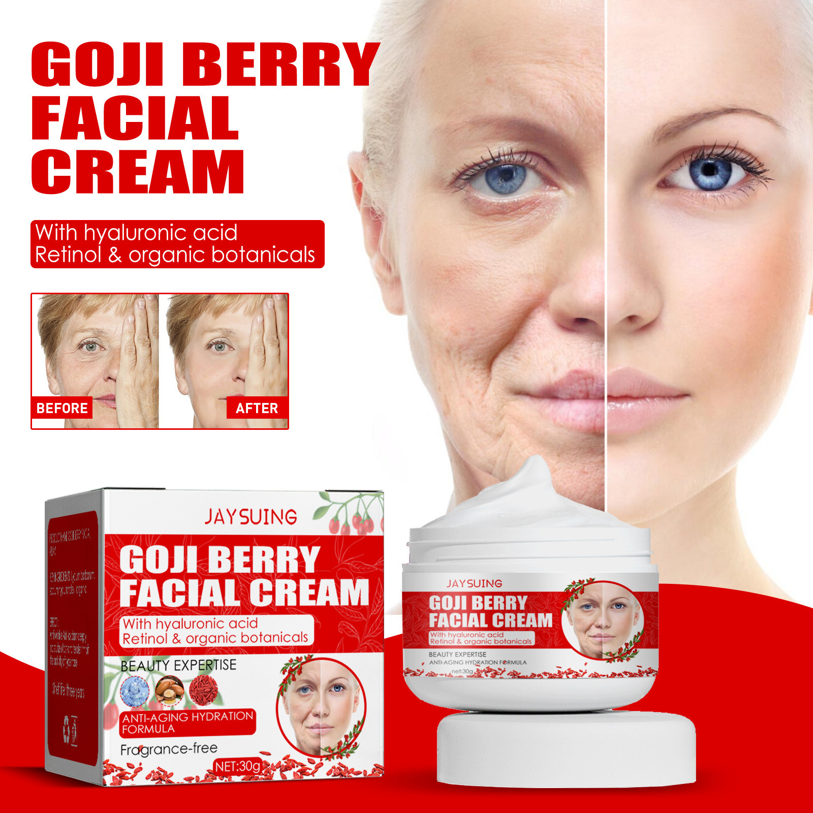 Goji Berry Fragrance Free Facial Cream improve Tone Face Cream Hyaluronic Acid Moisturizing Anti aging Firming Goji Berry Cream