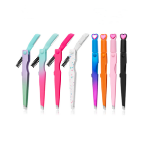 Custom Logo Portable Stainless Steel Eyelash Comb Trimmer And Tweezers Foldable Sharp-Edged Eyebrow Scissors Makeup Tools