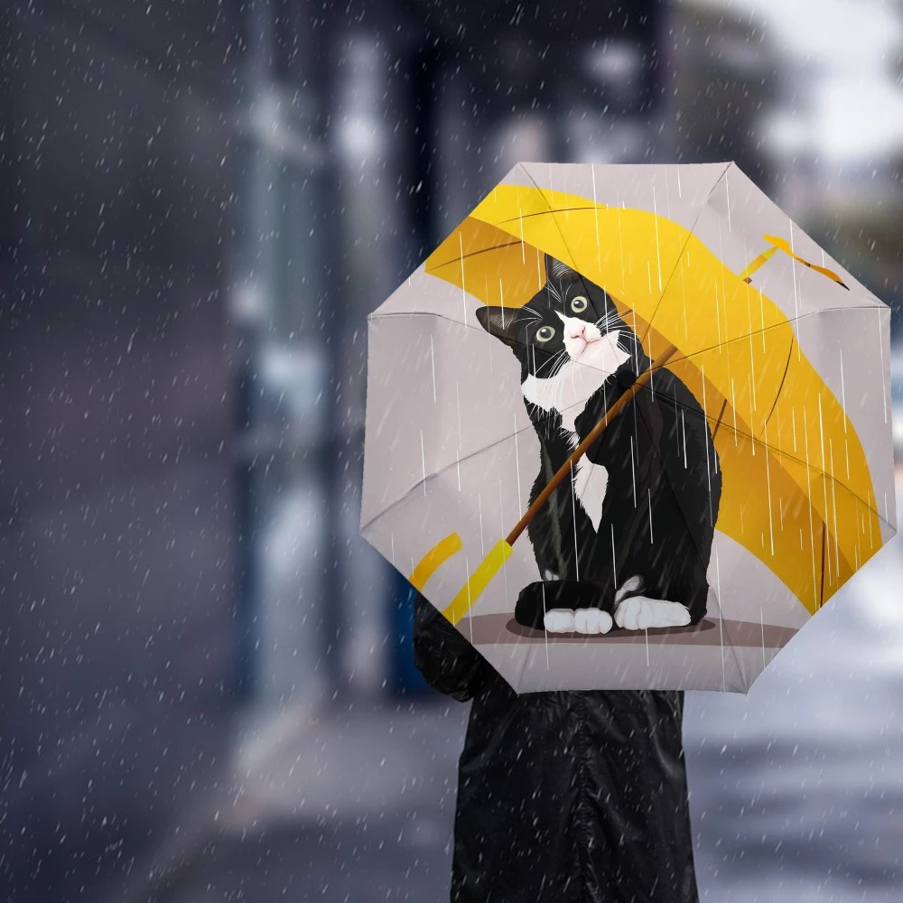 Outdoor Travel Sun Three Folding Umbrellas Animal Umbrella Cat Automatic Pet Dog Umbrella Rain Windproof 8 Ribs Gift Parasol