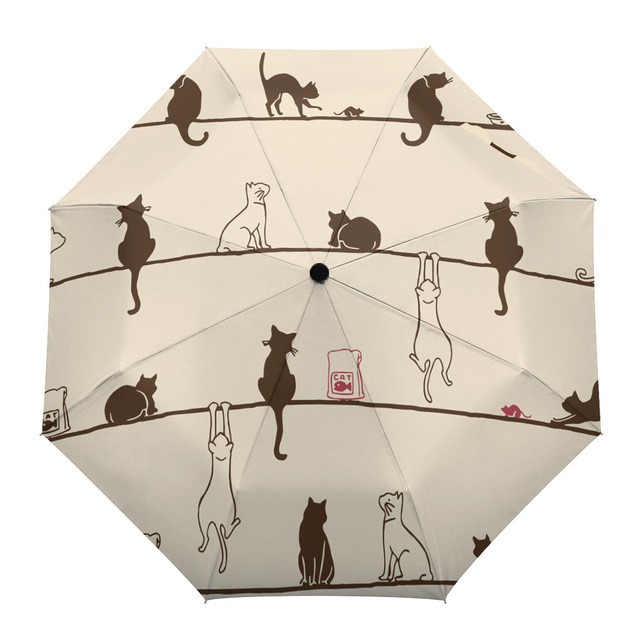 Outdoor Travel Sun Three Folding Umbrellas Animal Umbrella Cat Automatic Pet Dog Umbrella Rain Windproof 8 Ribs Gift Parasol