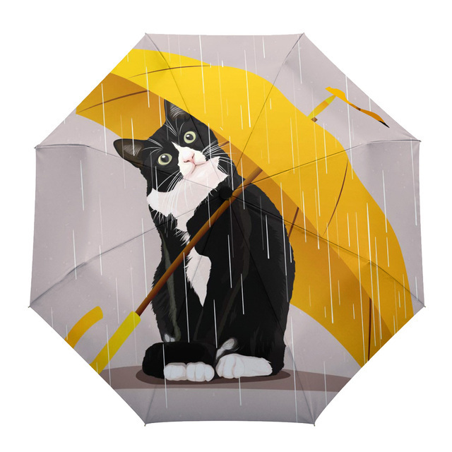 Outdoor Travel Sun Three Folding Umbrellas Animal Umbrella Cat Automatic Pet Dog Umbrella Rain Windproof 8 Ribs Gift Parasol