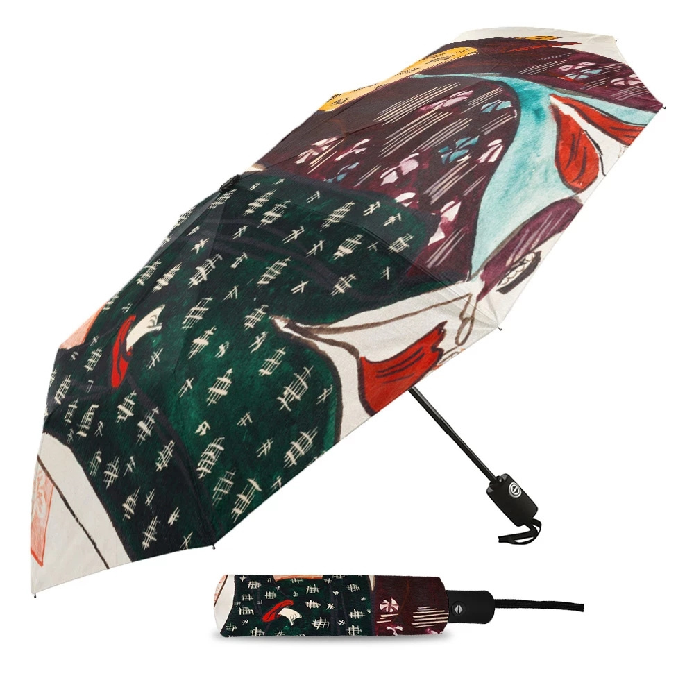 Rain Umbrella Three Folding Girl Durable Portable Automatic Rain Umbrellas Gift Parasol Kimono Japanese Female Geisha Print