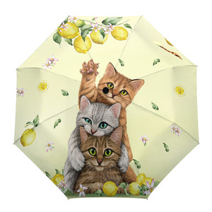 Umbrella Rain Windproof Outdoor Travel Sun Three Folding Animal Umbrella Cat Automatic Pet Dog Umbrellas 8 Ribs Gift Parasol