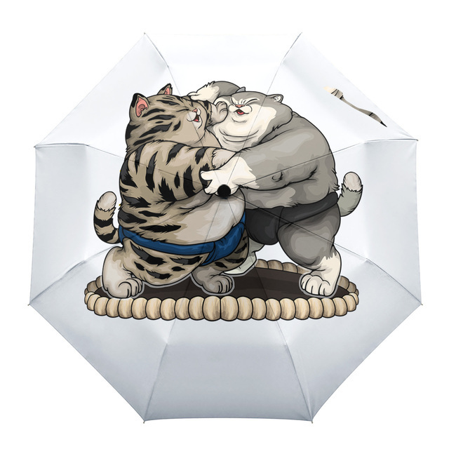 Umbrella Rain Windproof Outdoor Travel Sun Three Folding Animal Umbrella Cat Automatic Pet Dog Umbrellas 8 Ribs Gift Parasol