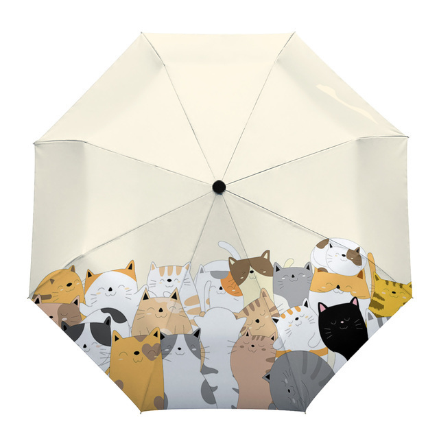 Umbrella Rain Windproof Outdoor Travel Sun Three Folding Animal Umbrella Cat Automatic Pet Dog Umbrellas 8 Ribs Gift Parasol