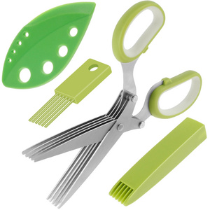 Herb Scissors Leaf Herb Stripper Stainless Steel 5 Blade Herb Scissors with Lid Reusable Kitchen Peeler Fruit Vegetable Tool