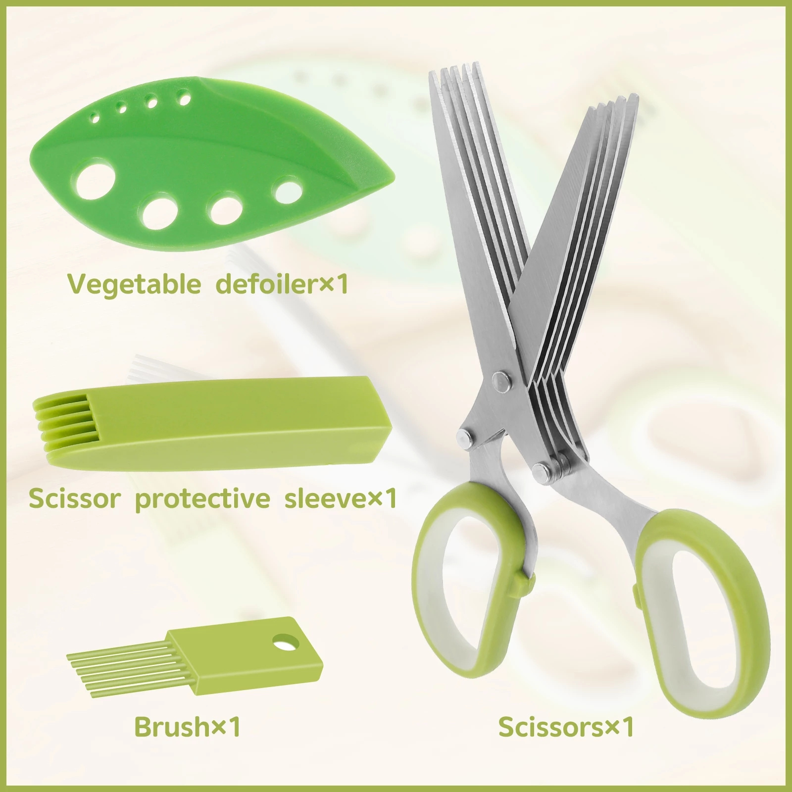 Herb Scissors Leaf Herb Stripper Stainless Steel 5 Blade Herb Scissors with Lid Reusable Kitchen Peeler Fruit Vegetable Tool