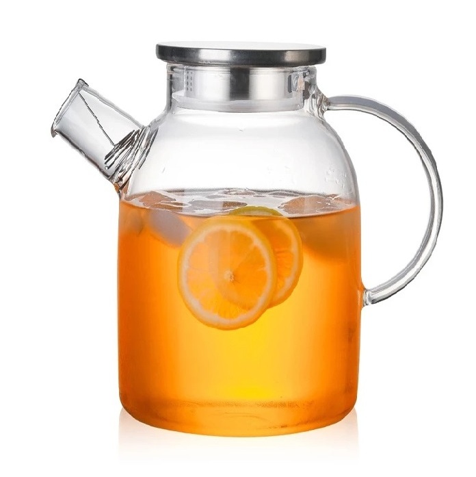 1L/1.8L Transparent Glass Teapot Heat Resistant Flower Kettle Water Jug with Bamboo Stainless Steel Cover Clear Juice Container