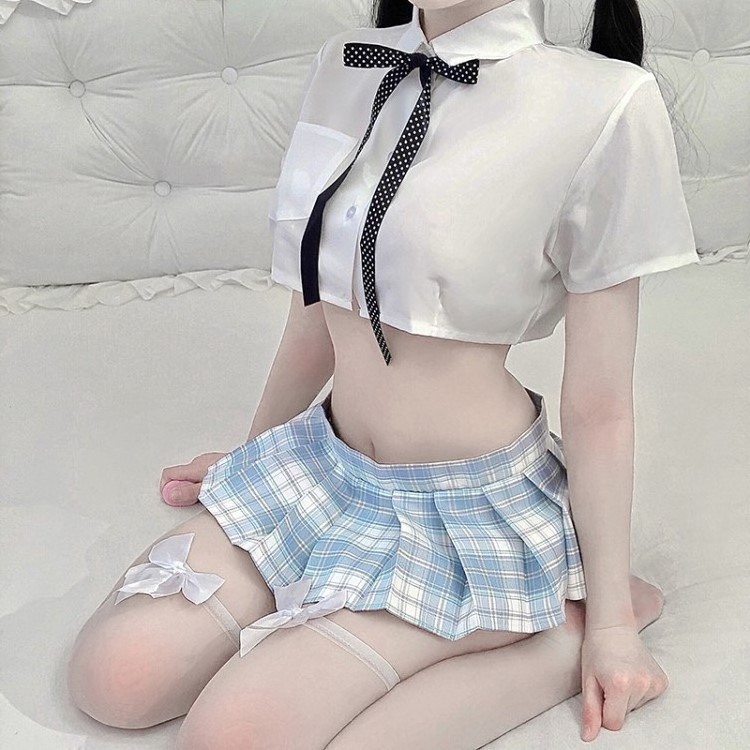 Uniform Kwaii Transparent Lolita Bra Panty Costume Erotic Underwear Sexy Lingerie School Girl Sailor Blue JK Sleepwear Cosplay