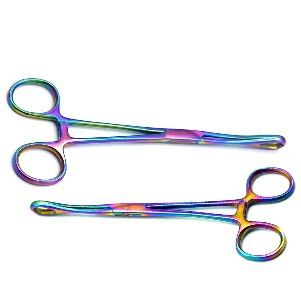 Set Of 2 Multi Titanium Rainbow Color Body Piercing Forceps Kit Hemostat Sponge Clamp 7