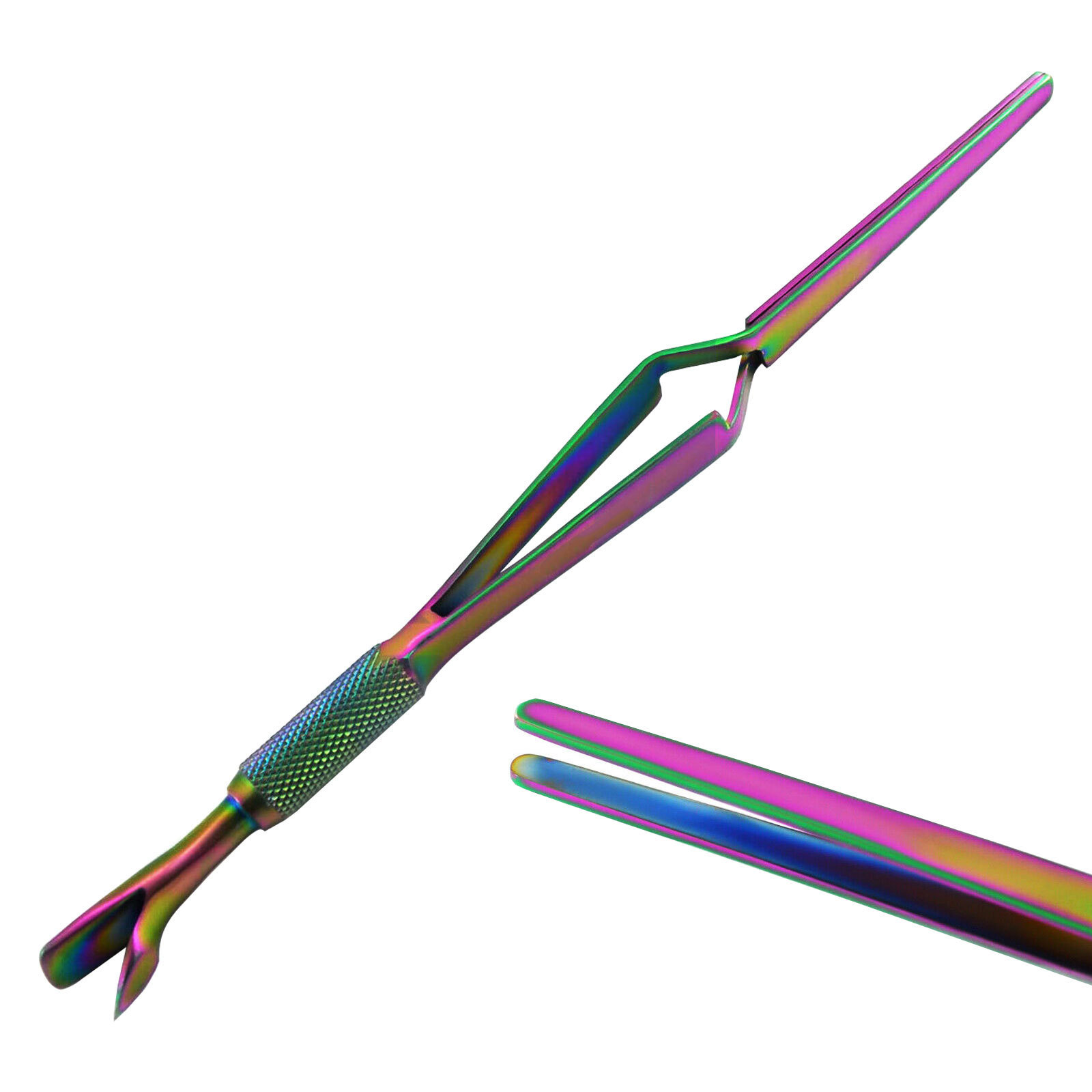 Experience The Magic: Rainbow Multi-color Stainless Steel Double-ended Nail Pusher And Nail Art Wand For Professional Nail Care