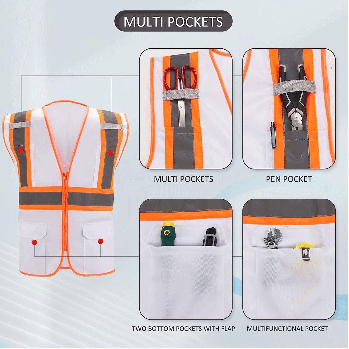 Workwear Multi Pocket Vest Safety Sleeveless Vest Traffic Fluorescent Warning Workwear Vest With Pockets