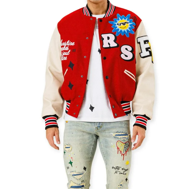 Wholesale White Premium Red Chenille Button Up New Design Custom High Quality Letterman Varsity Jackets for Men and Women