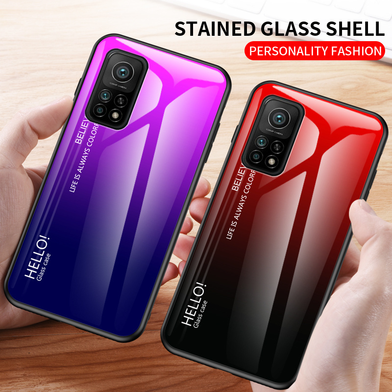 Gradient Phone Case Tempered Glass Changing Color Cell Phone Case For Xiaomi Mi 10T Pro Mi10T Lite Note 9s 9A 9C