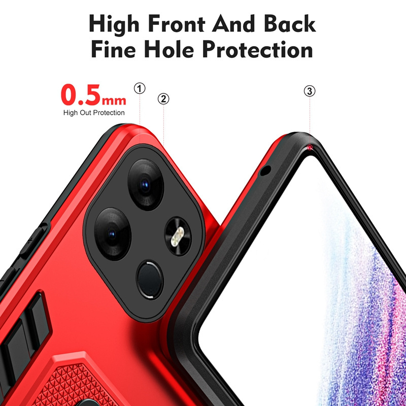 Shockproof Soft TPU Camera Protective Phone Case with Finger Ring Holder Case For Tecno Pop 7 Pro Spark Go 2023