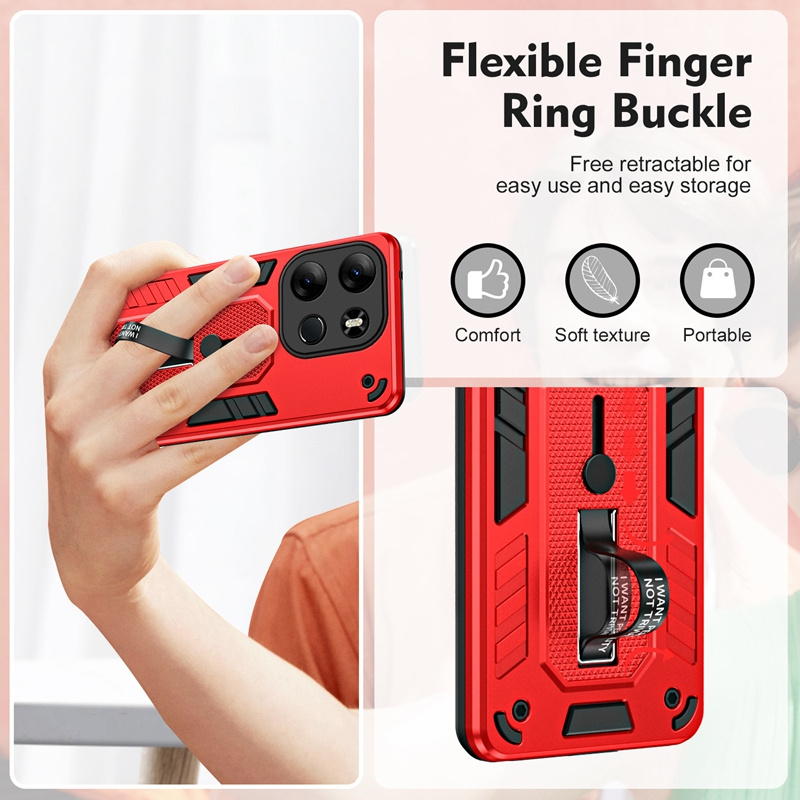 Shockproof Soft TPU Camera Protective Phone Case with Finger Ring Holder Case For Tecno Pop 7 Pro Spark Go 2023