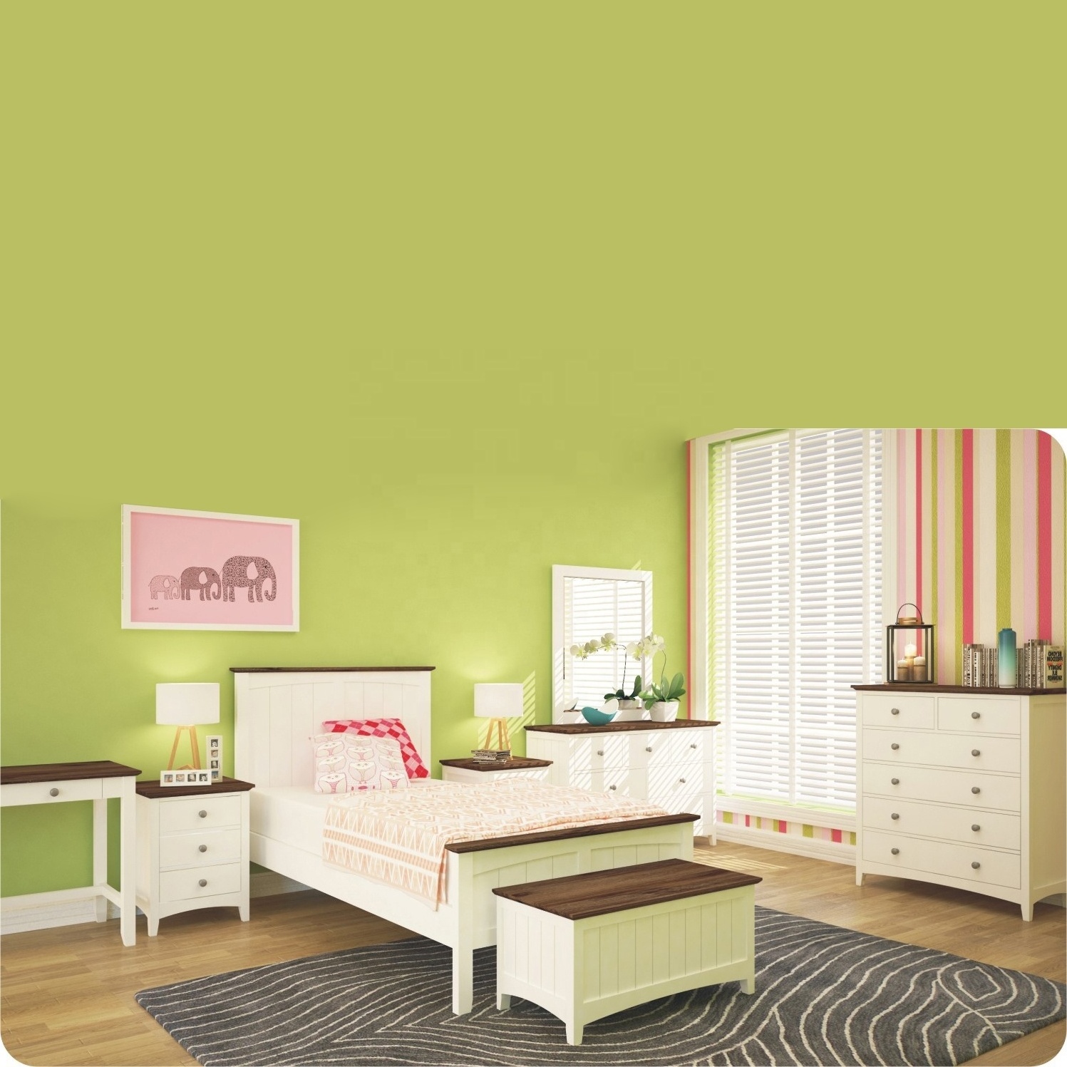 Cheap UK Contemporary Designs Bedroom Furniture White Painted MDF and Solid Acacia Wooden Single Bed