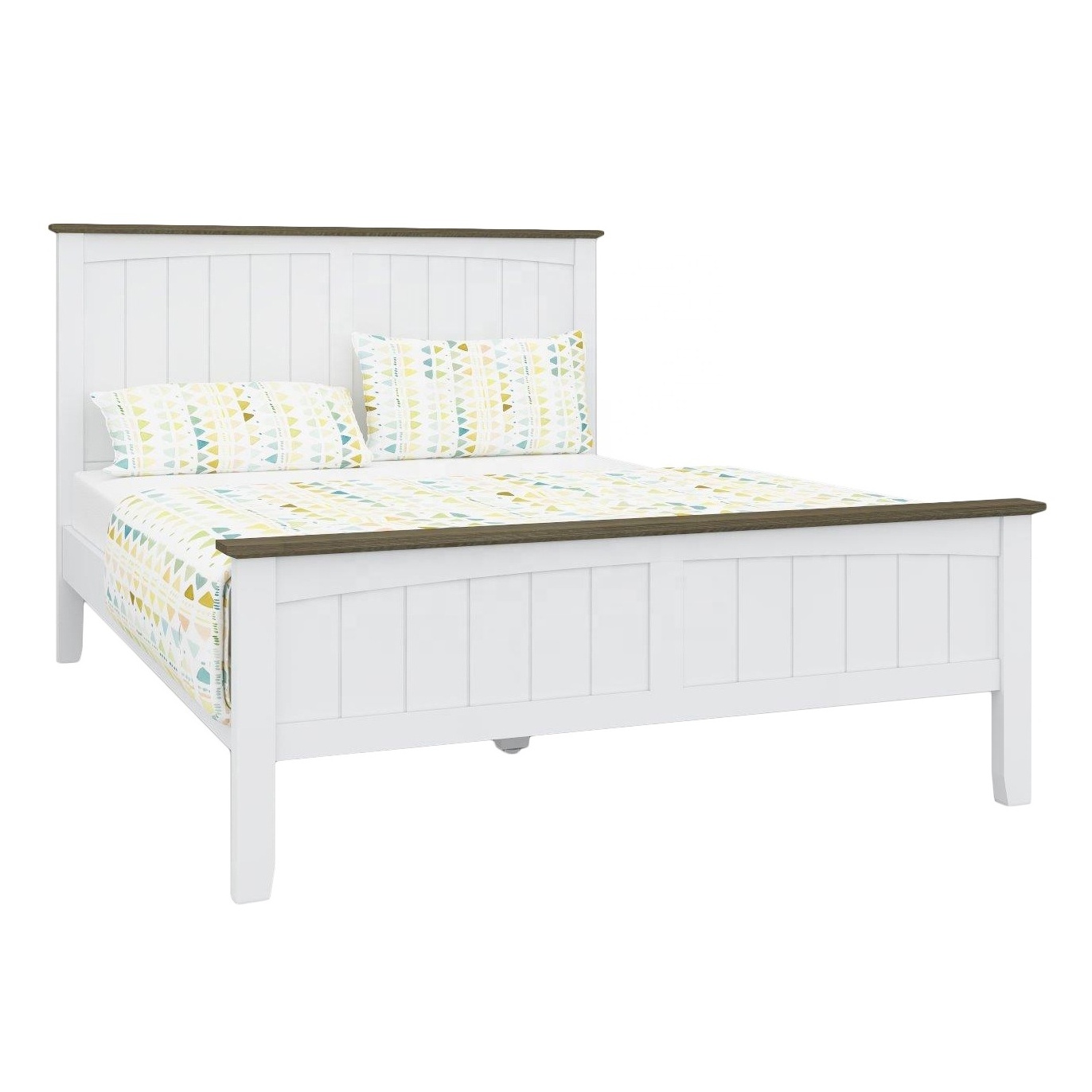 Cheap UK Contemporary Designs Bedroom Furniture White Painted MDF and Solid Acacia Wooden Single Bed