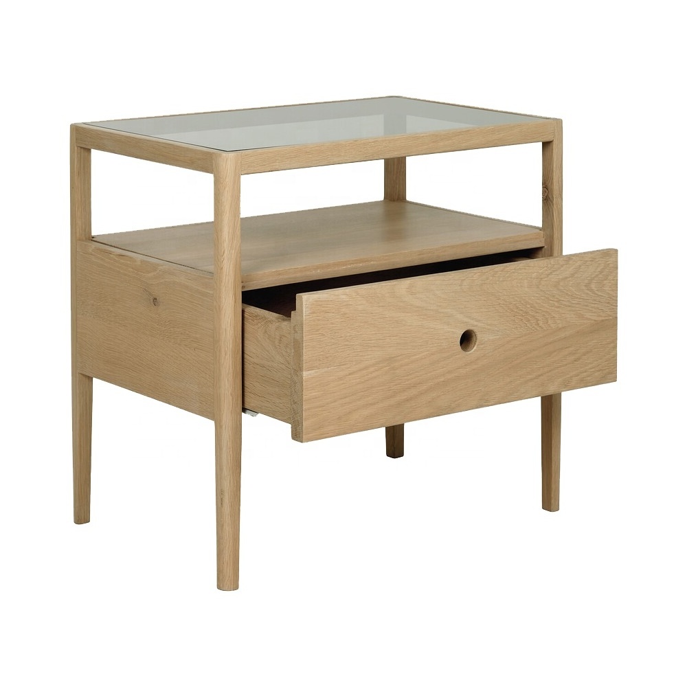 Modern Solid Wood Nightstand with Drawer OEM Vietnam Home Furniture Pine and Acacia Material for Hotel and Villa