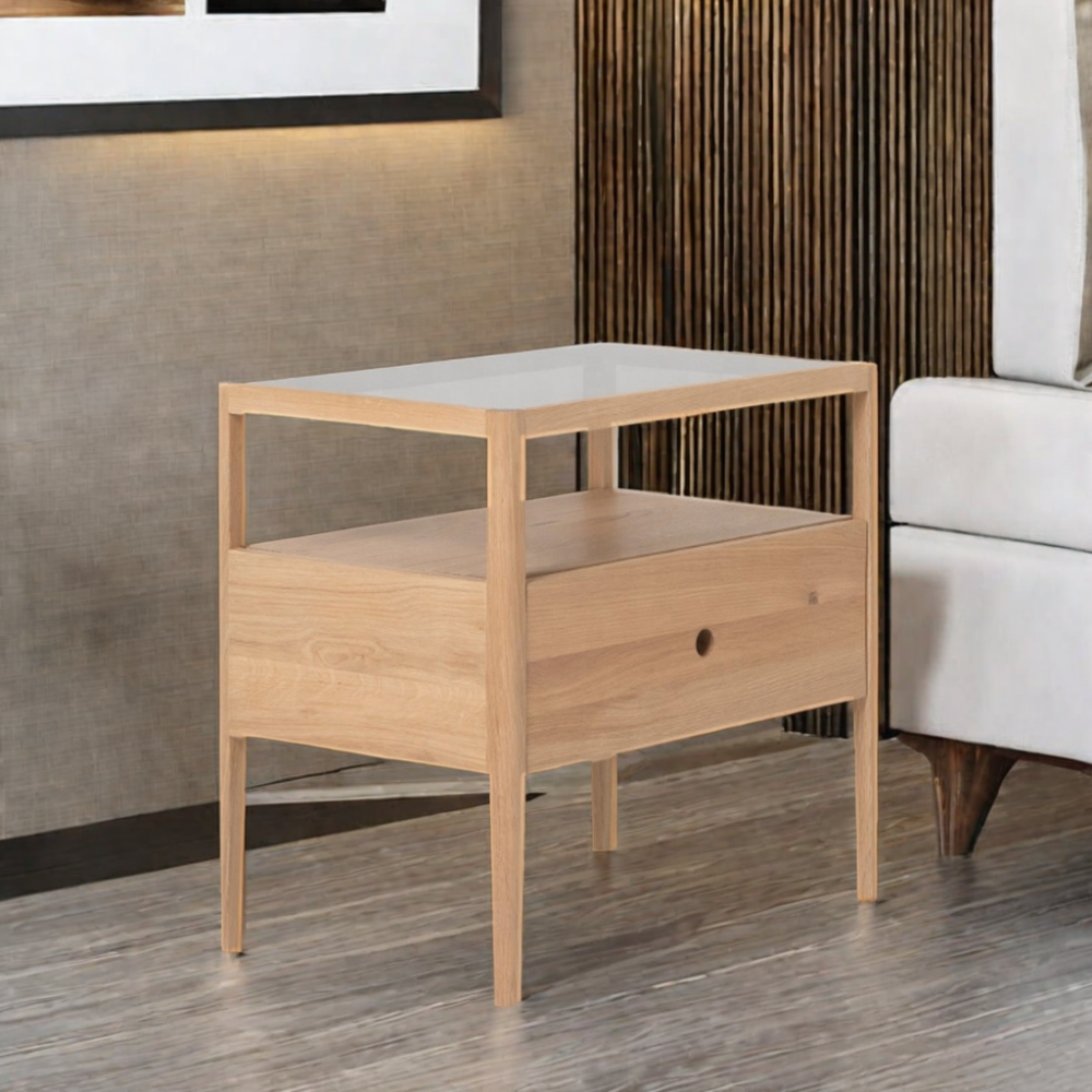 Modern Solid Wood Nightstand with Drawer OEM Vietnam Home Furniture Pine and Acacia Material for Hotel and Villa