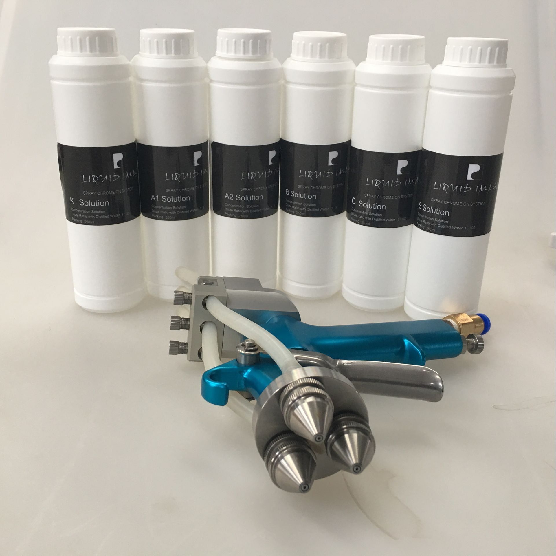 Gold silver mirror mini spray on chrome kit & chrome plating machine dual nozzle spray gun chrome concentrate liquid