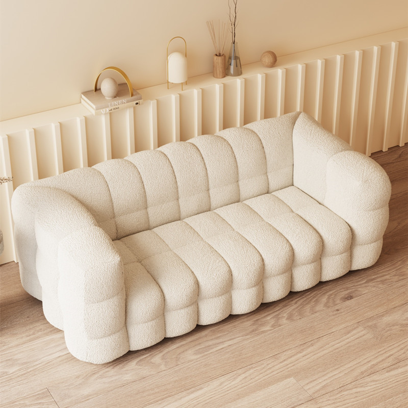 Retro minimalist small family living room fabric sofa double cream marshmallow combination sofa