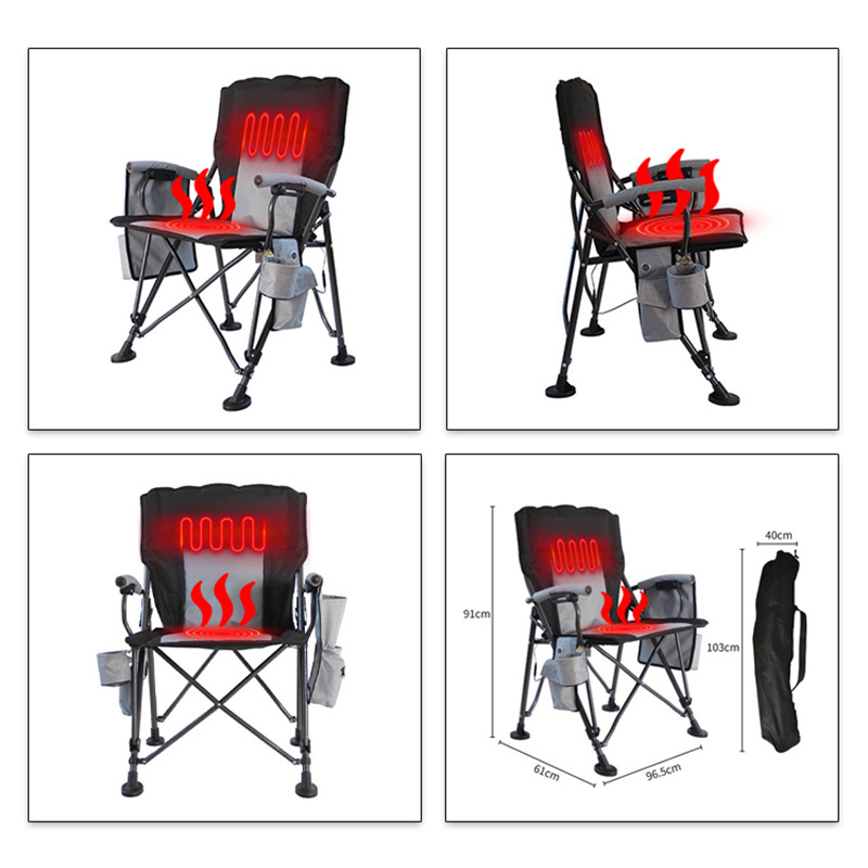 Portable Camping Fishing Folding Quad Outdoor Large Heavy Duty Support Thicken Oxford Beach With Cup Holder Heated Padded Chair