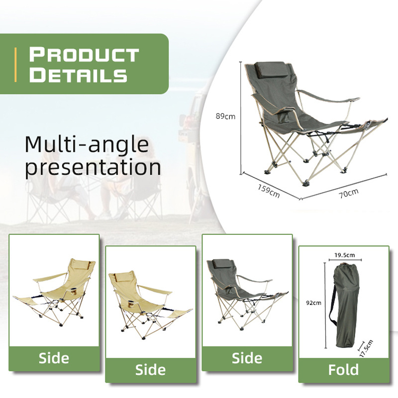 New Design Outdoor Portable Sit-Lie Dual-Use Folding Chair With Footrest Beach Armchair Leisure Camping Chair Fishing Recliner