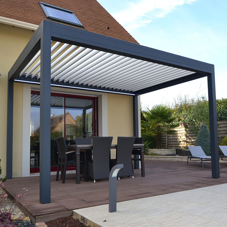 Hot Sale motorized Aluminum Gazebo adjustable louvered roof pergola with sliding screen