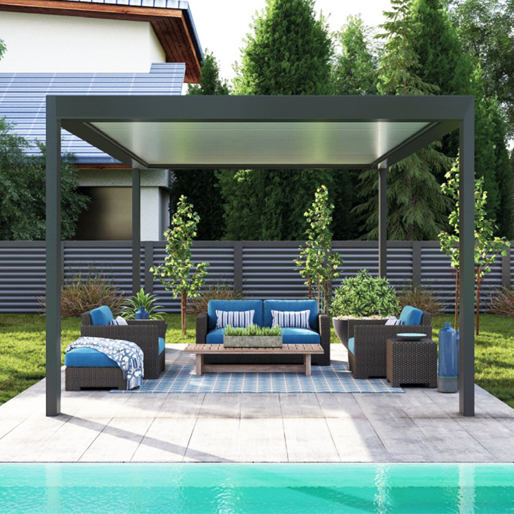 Hot Sale motorized Aluminum Gazebo adjustable louvered roof pergola with sliding screen