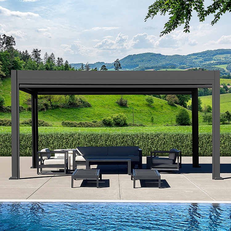 New Robust Aluminium Gazebo Motorized Waterproof Design Outdoor Pergola with LED Light